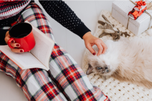 pet nad owner lounging in the winter