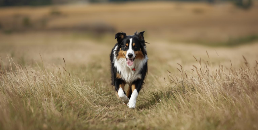 Australian sheperd running on the field