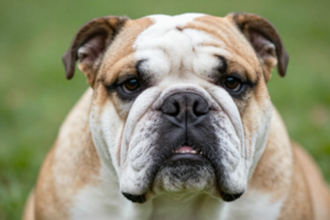 English Bulldog close-up with wrinkles