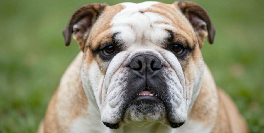 English Bulldog close-up with wrinkles