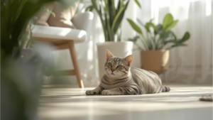 Cat resting in a clean low allergen space to support pet seasonal allergies relief