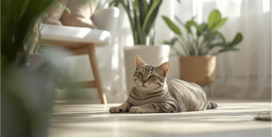 Cat resting in a clean low allergen space to support pet seasonal allergies relief
