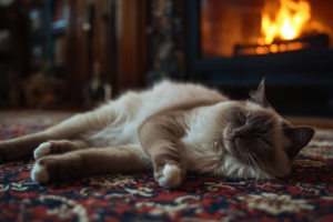 Birman cat with white gloves paws