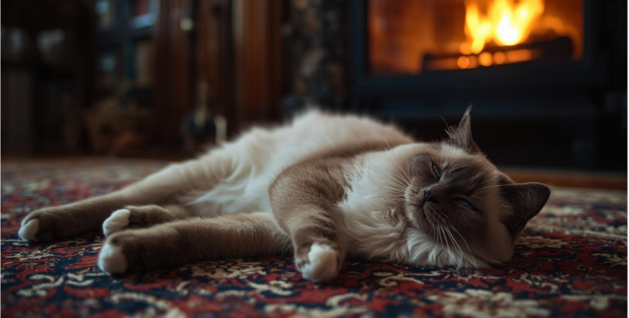 Birman cat with white gloves paws