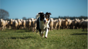 a border collier herding sheep