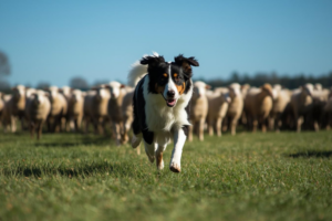 a border collier herding sheep