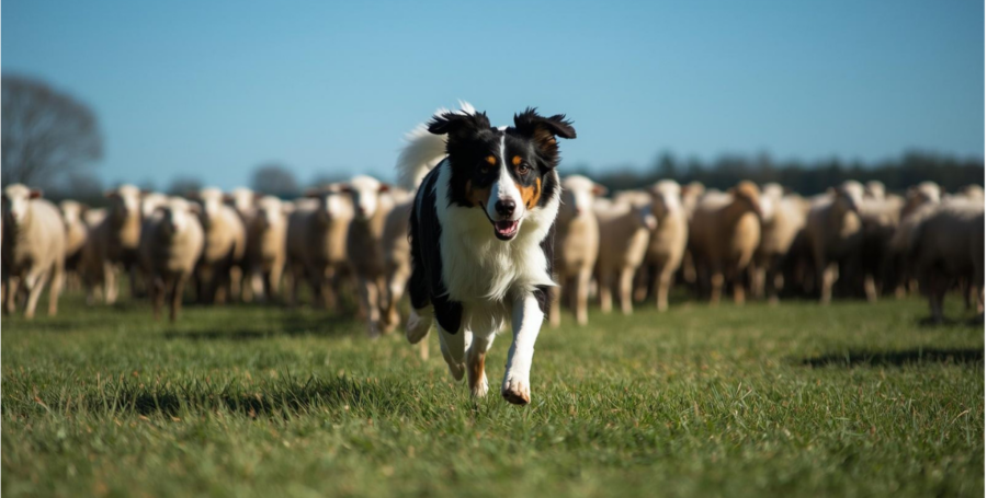 a border collier herding sheep
