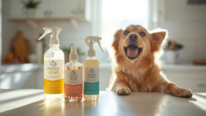 Natural pet-safe cleaning products on kitchen counter
